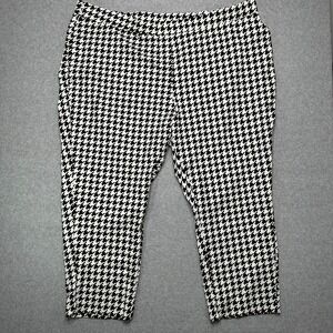 Liz & Me Womens 5X Houndstooth Pull On Cropped Pants Black White Stretch